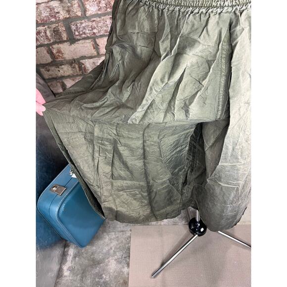 pants 100% silk drab green elastic waist 1980s - Picture 3 of 10